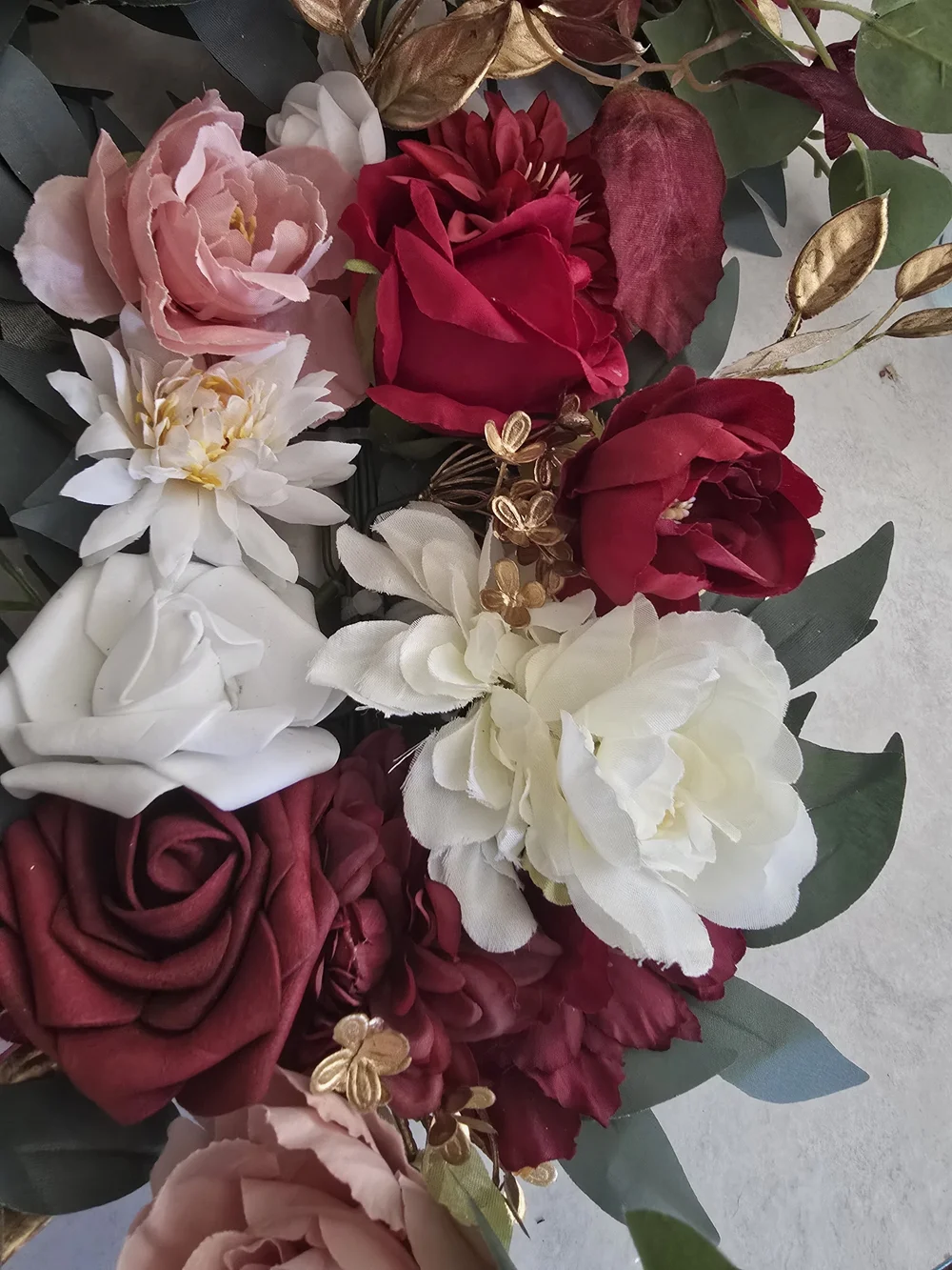 Handmade Floral Swag - Burgundy & Cream Wall Accent
